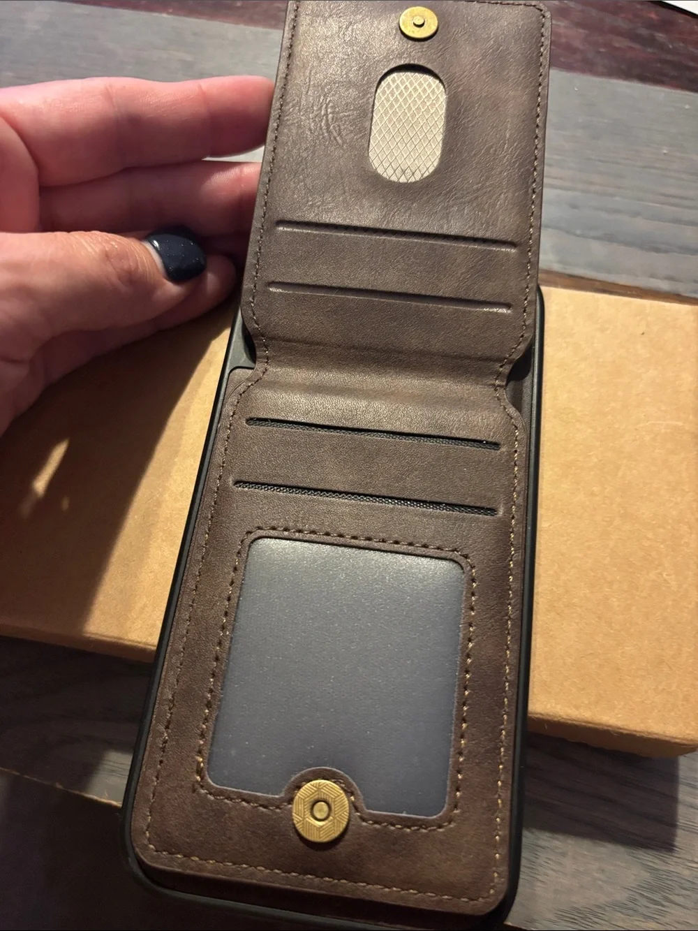 3/$20 - Vitomas Brown Leather Wallet Ring iPhone 15 Case